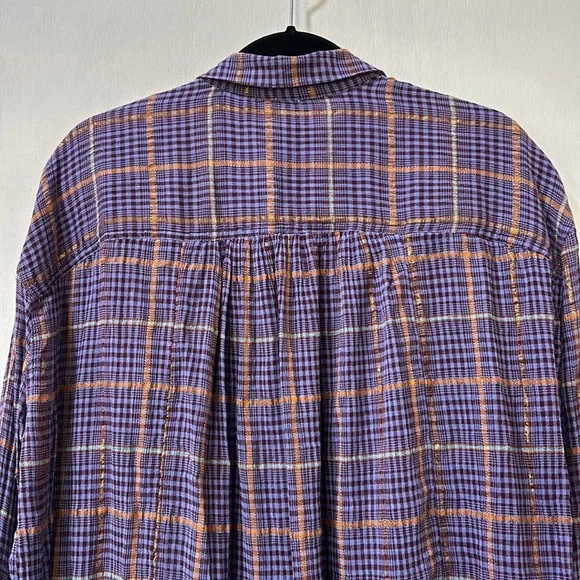 FREE PEOPLE WOMEN BLOUSE LONG SLEEVE PURPLE OVERSIZED SZ SMALL - Picture 3 of 11